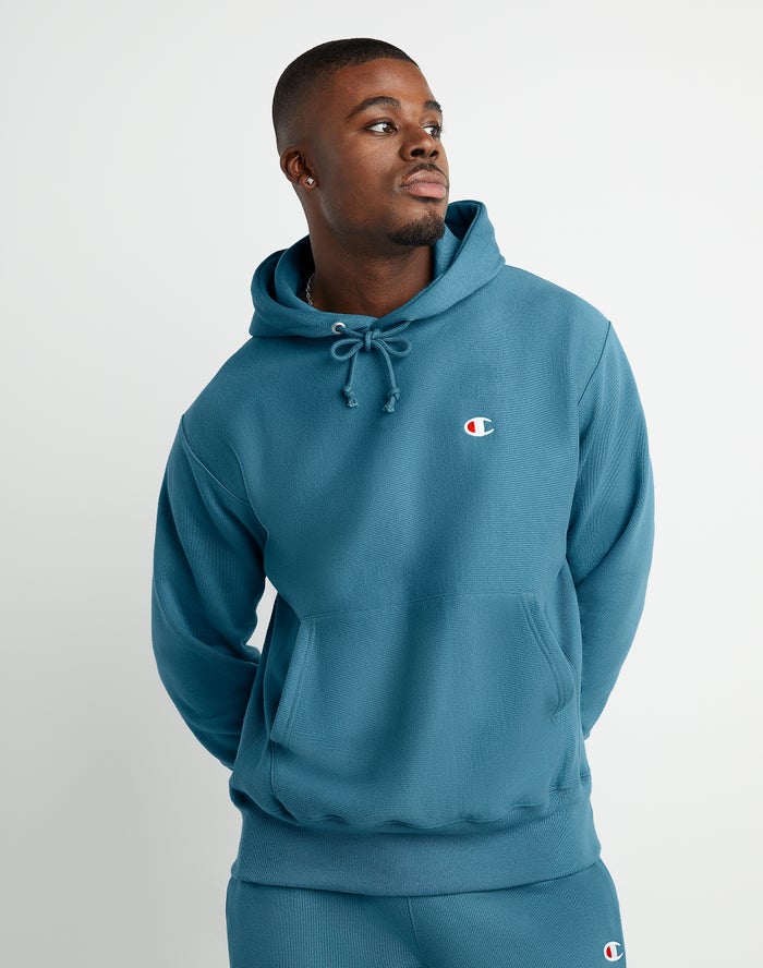 Champion Mens Hoodie NZ - Reverse Weave C Logo Blue ( 2763-XRLBC )